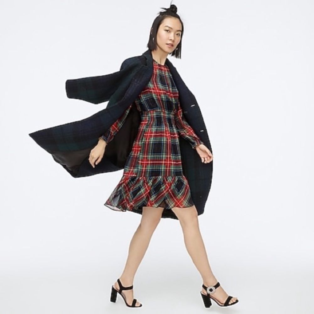 J crew cinched waist dress Stewart Tartan plaid Large